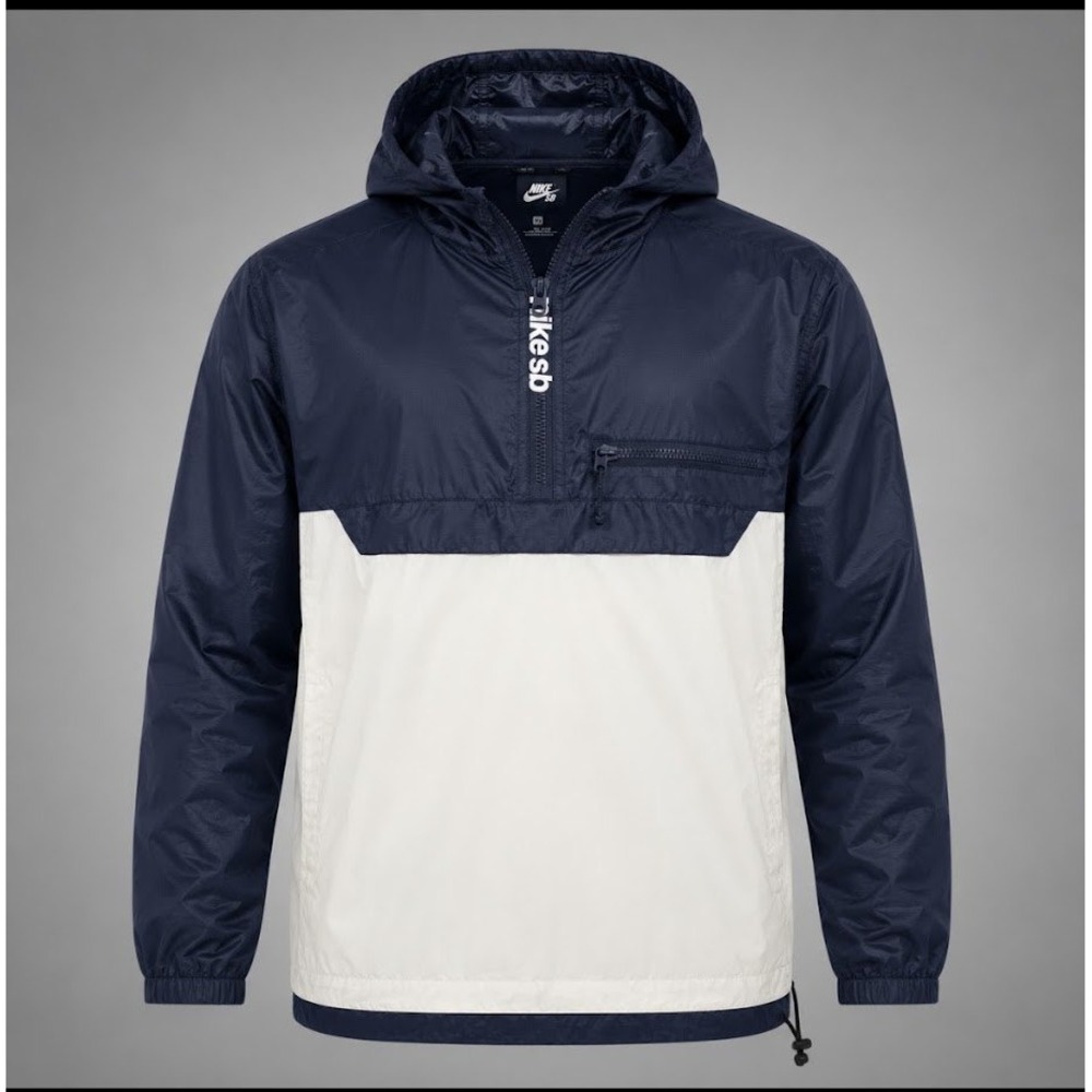 Nike SB Mens Half Zip Hooded Windbreaker Navy White Colorblock Jacket Small